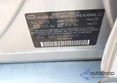 2011 Hyundai Sonata Se from USA, damaged, VIN 5NPEC4AC8BH196126